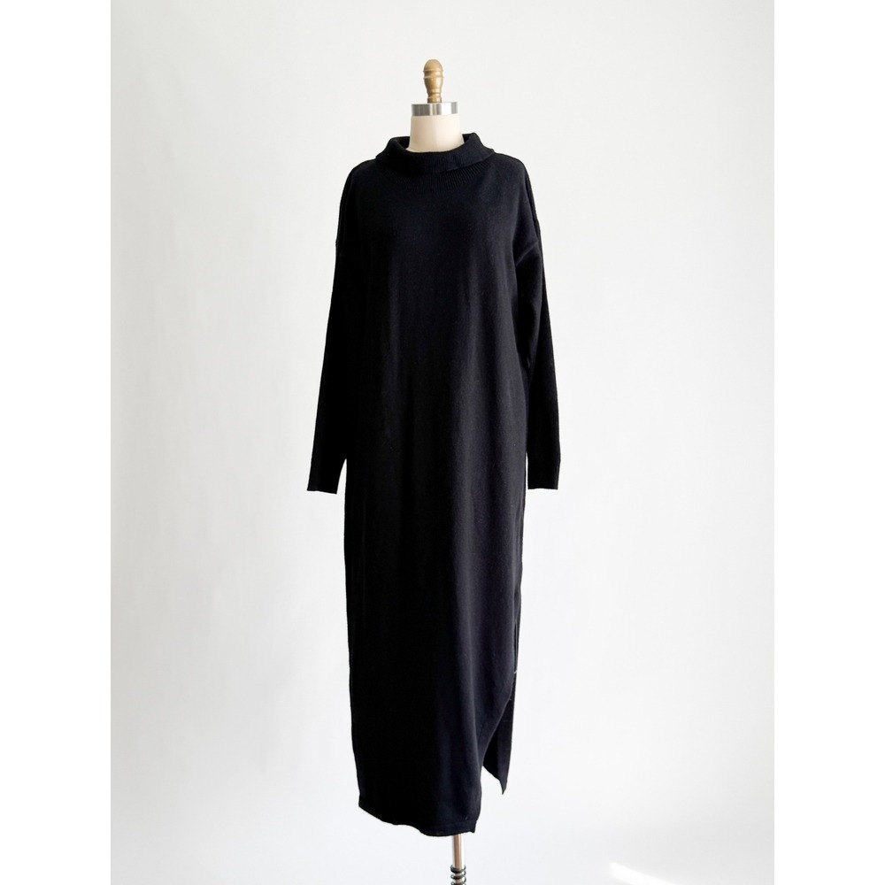 Eloquii Sweater Dress Mock Neck Maxi Side Slit 14/16 Black Long Sleeve Knit